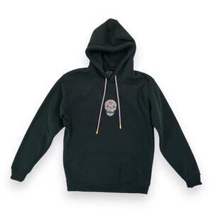 Vivre La Vie Hoodie‎ Sweatshirt Skull With Rhinestones Patch Size XS Drawstring